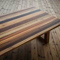 Tabletop combines several wooden planks aligned lengthwise, showcasing Royalty Free Stock Photo