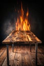 Wooden burnt table on black background Royalty Free Stock Photo