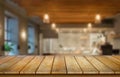 Wooden table top on blur restaurant background.For montage product display or design key visual layout. Royalty Free Stock Photo