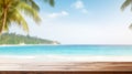 Wooden table top on blur tropical beach background Royalty Free Stock Photo