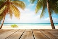 Wooden table top on blur tropical beach background Royalty Free Stock Photo