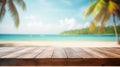 Wooden table top on blur tropical beach background Royalty Free Stock Photo