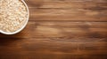 Wooden Table Top View: Oats In A Bowl With Distressed Surfaces