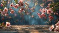 Wooden Table Topped With Pink Flowers Royalty Free Stock Photo