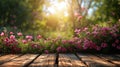 Wooden Table Topped With Pink Flowers Royalty Free Stock Photo