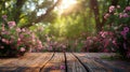 Wooden Table Topped With Pink Flowers Royalty Free Stock Photo