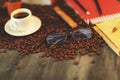 Wooden table with various objects Royalty Free Stock Photo