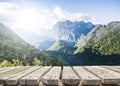 Wooden table and view of mountain Royalty Free Stock Photo
