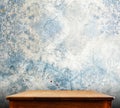 Wooden tabletop at crack concrete wall,Template mock up for display Royalty Free Stock Photo