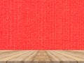 Wooden tabletop at tropical paper texture wall,Template mock up Royalty Free Stock Photo