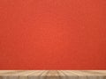 Wooden tabletop at tropical red cloth texture wall,Template mock Royalty Free Stock Photo