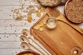 wooden tableware muesli morning snack view from above