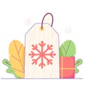 Wooden tag featuring engraved snowflake for christmas holiday Royalty Free Stock Photo