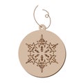 Wooden tag for a gift. Snowflake on plywood. Woodburning. Snowflake