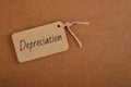 Wooden tag written with DEPRECIATION.Financial crisis concept. Suitable for money, economy, finance