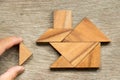 Wooden tangram puzzle in home shape wait for completion Concept Royalty Free Stock Photo