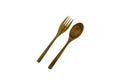 Wooden Teak Spoon and Fork isolated on white background Royalty Free Stock Photo