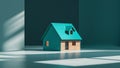 wooden teal house model on a black background Royalty Free Stock Photo