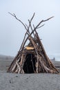 Wooden Teepee on California Beach Royalty Free Stock Photo