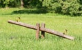 Wooden teeter in park