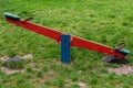 Wooden teeter totter in public park