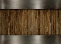 Wooden template for design.Old metal frame over wood background 3d illustration Royalty Free Stock Photo