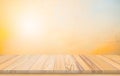 Wooden terrace the blurred and Christmas background concept. Wood white table top perspective in front of natural in the sky with Royalty Free Stock Photo