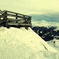 Wooden terrace at mountain ski resort in Alps, Austria