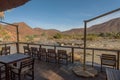 Wooden terrace with a view of the Kunene River, Namibia Royalty Free Stock Photo