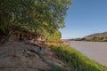 Wooden terrace with a view of the Kunene River, Namibia Royalty Free Stock Photo