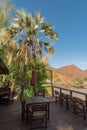 Wooden terrace with a view of the Kunene River, Namibia Royalty Free Stock Photo