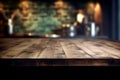 Wooden texture table top on blurred kitchen interior background. Empty template for product display. Generative Ai