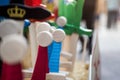 Wooden themed toys, medieval swords and shields at the medieval market on a sunny day in Teruel Royalty Free Stock Photo
