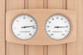 Wooden Thermometer and Hygrometer Device For Sauna. 3d Rendering