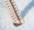 Wooden thermometer in the snow Royalty Free Stock Photo