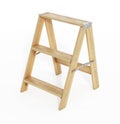 Wooden three step folding ladder. 3D illustration