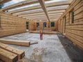 Wooden timber building, house under construction