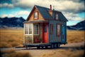Wooden tiny house with triangular roof and travel wheels