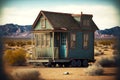 Wooden tiny house with triangular roof and travel wheels