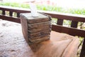 Wooden tissue box on table