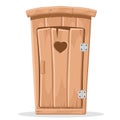 Wooden toilet with a carved heart in the door on a white.