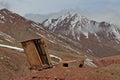 Wooden toilet on the cliff at Kyzyl Art Pass, Kyrgystan