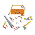 Wooden tool box and carpentry tools
