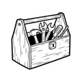 Toolbox with Hand Tools Line Art Illustration Royalty Free Stock Photo