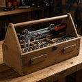 Wooden Toolbox Wrenches Sockets Workshop Tools (Generated With AI) Royalty Free Stock Photo