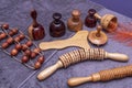 Wooden tools and rollers for performing medicinal massages Royalty Free Stock Photo