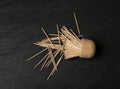 Wooden Toothpicks on Black Background with Copy Space, Flat Lay Tooth Picks, Wood Toothpicks Top View Mockup Royalty Free Stock Photo