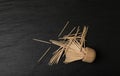 Wooden Toothpicks on Black Background with Copy Space, Flat Lay Tooth Picks, Wood Toothpicks Top View Mockup Royalty Free Stock Photo