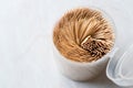 Wooden Toothpicks in Plastic cup Royalty Free Stock Photo