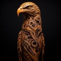 Wooden totem of an eagle, dark wood, sculpture very detailed